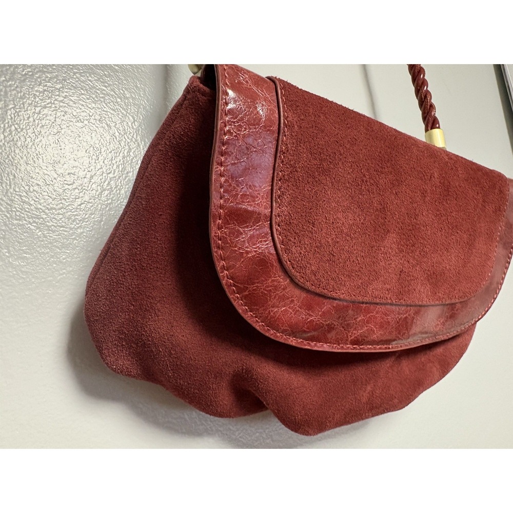 Anthropologie‎ Suede Leather Crossbody Small Terracotta Red Handbag - Picture 11 of 13